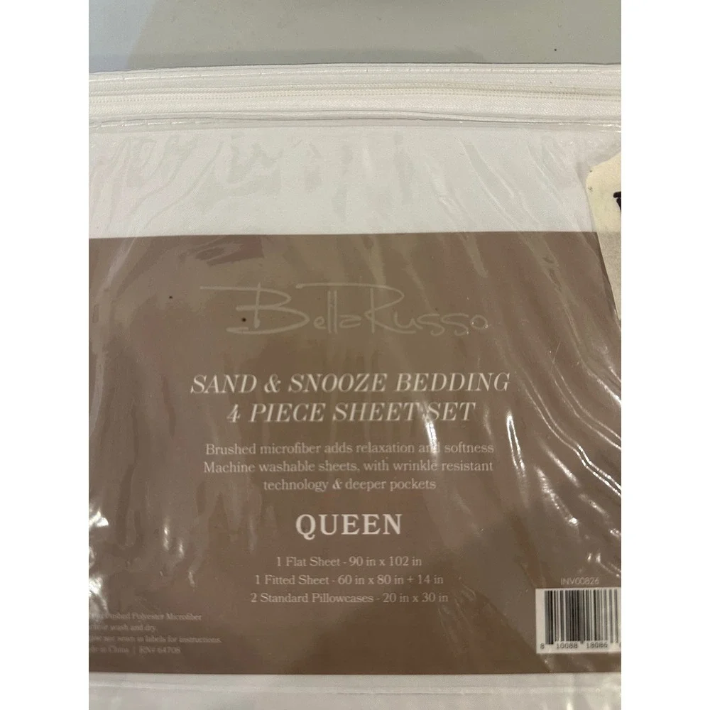 Bella Russo Sand & Snooze 4 Piece Sheet Set Queen White Brushed Microfiber NEW